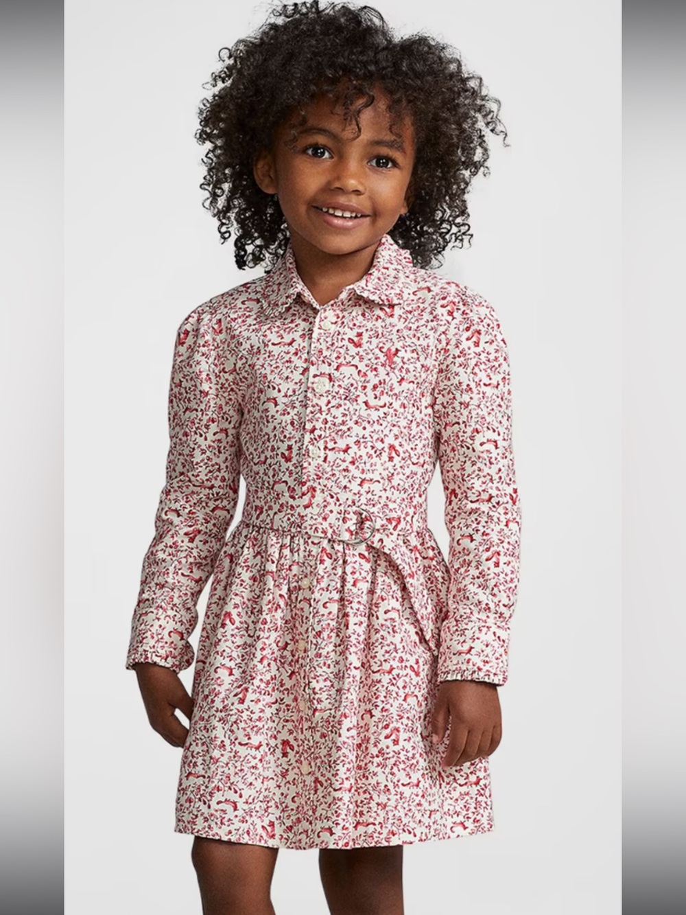 Polo by Ralph Lauren Pink and White woodland Long-Sleeve 100% cotton Dress